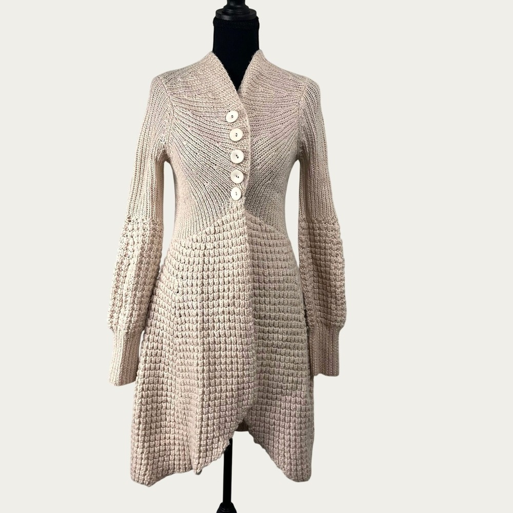 Minx 100% Extra Fine Alpaca Longline Cardigan Sweater Cream XS Steampunk Artsy